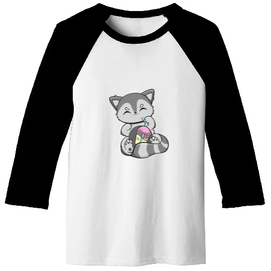 Raccoon Pet Drinking Black Milk Tea For Boba Lover Baseball Tees