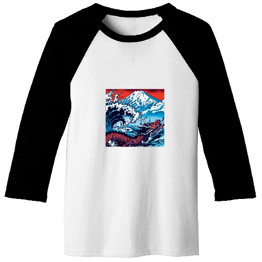 Dragon Pet Red Dragon Mount Fuji Design Baseball Tees