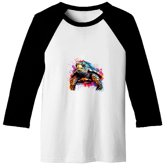 Box Turtle Lover Colorful Splash Art Baseball Tees