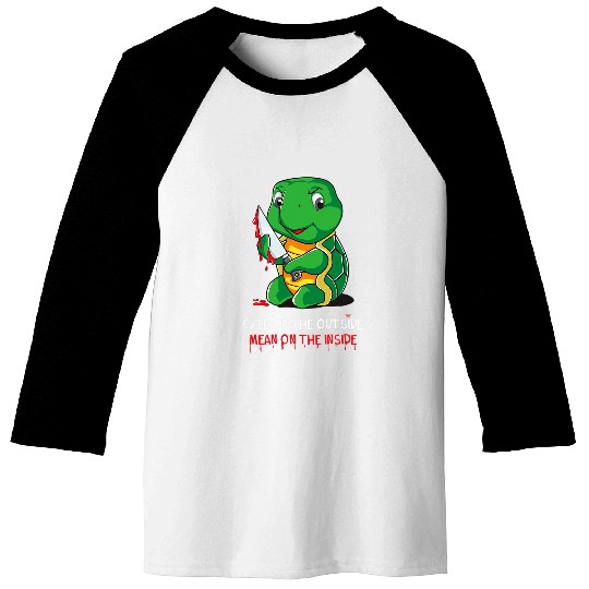 Turtle Pet Cute On The Outside Mean On The Inside Gothic Nerd Turtle Baseball Tees