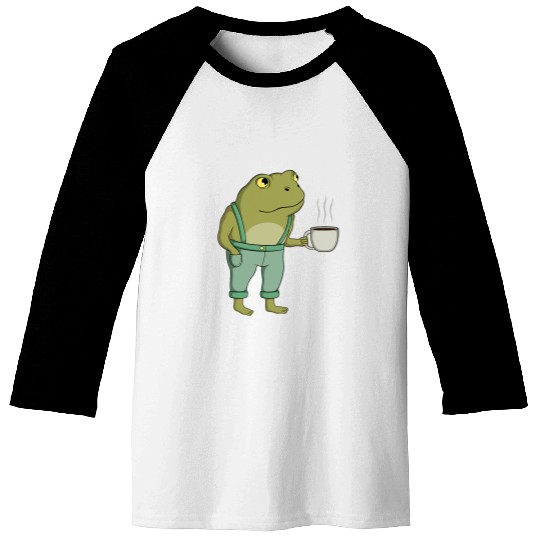 Coffee Fun Frog Cute Cottagecore Aesthetic Toad With Coffee Baseball Tees