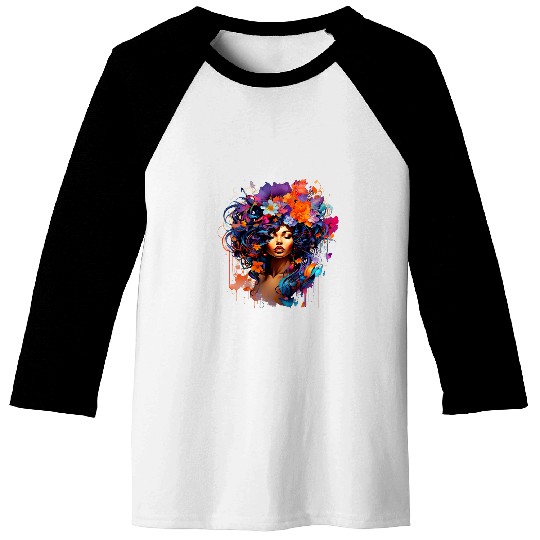 Black Queen Afro Graffiti Artistic Style Womens Print Baseball Tees