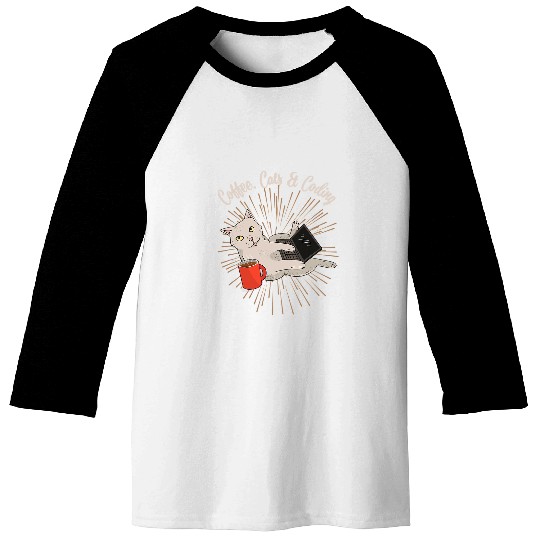 Coffee Fun Coding Cats and Coffee Software Developer Baseball Tees