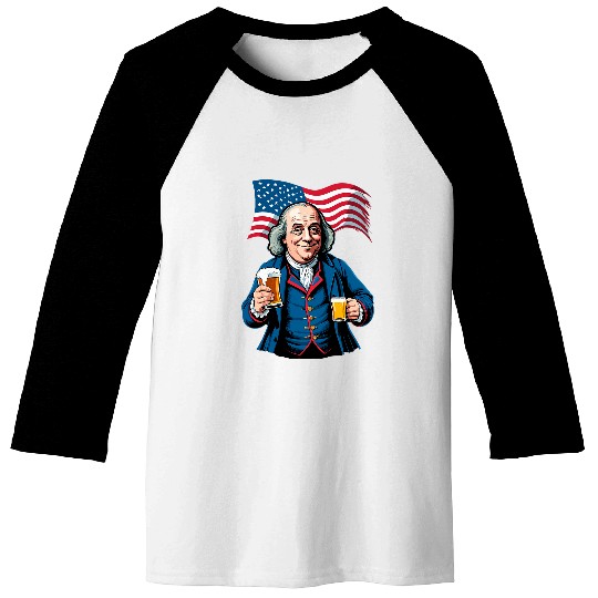 Beer Fun Boozing Benjamin Franklin With Beer Mug Baseball Tees
