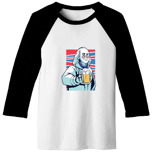 Beer Fun USA president Ben Franklin having a beer Fun Baseball Tees