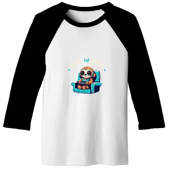 Sloth Pet Funny Living the Dream Video Computer Game Console Sloth Baseball Tees