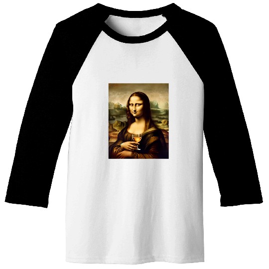 Wines Fun Renaissance Mona Lisa with Wines Glass Leonardo Inspired Art Baseball Tees