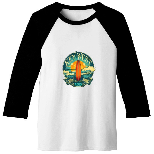 Key West Distressed vintages Look Surf Surfing Surfboard Baseball Tees