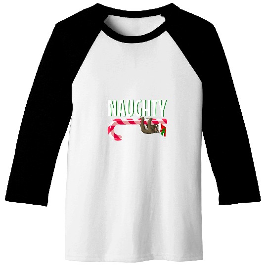 Sloth Pet Naughty Christmas Sloth in Santa Hat Peppermint Candy Cane Baseball Tees