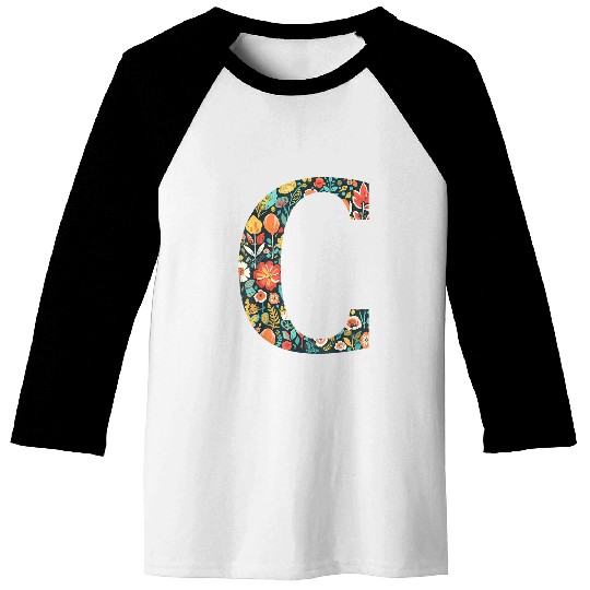 initial monogram floral letter C colorful Garden flowers Baseball Tees