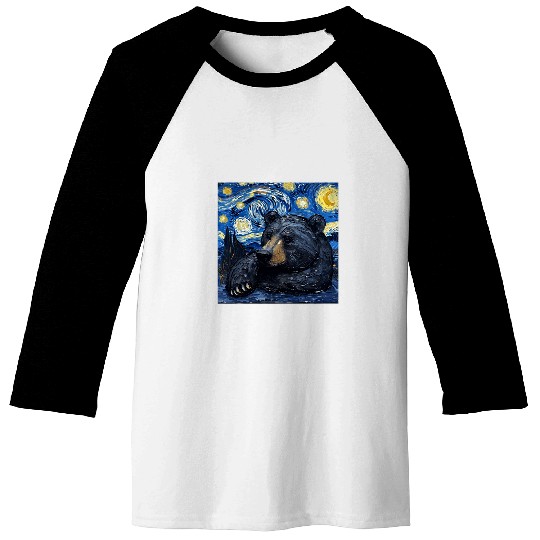 Bear Pet Grizzly Bear Van Gogh Style Starry Night Baseball Tees