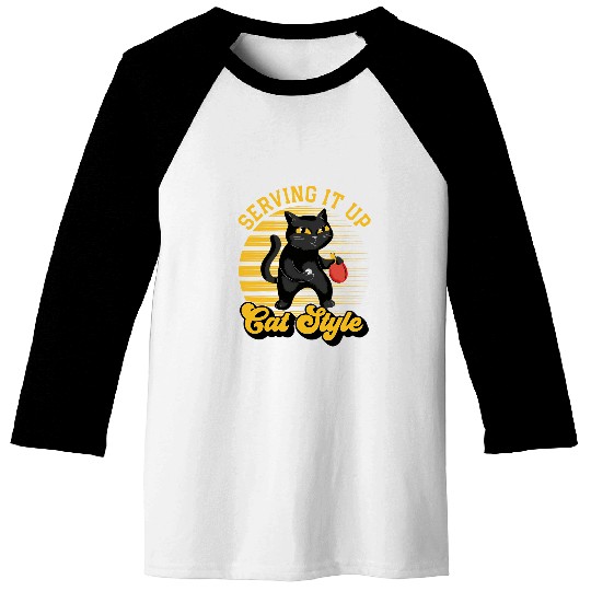 Funny Table Tennis Cat Serving It Up Cat Style Ping Pong Baseball Tees
