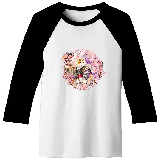 Japanese samurai cat tattoo kawaii ninja cat 7 Baseball Tees