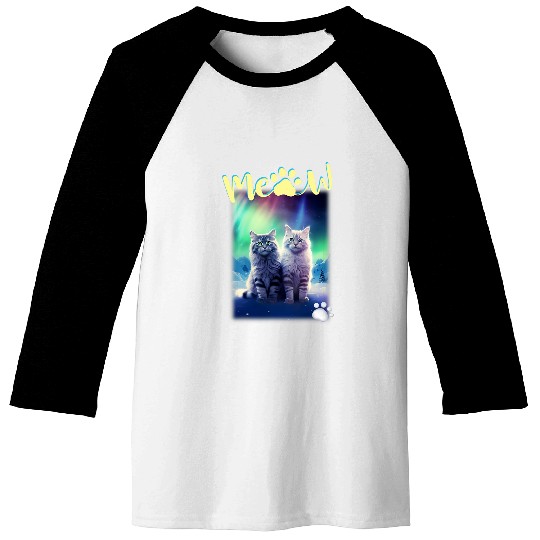 Meow Cats Treasure Adventure in Northern Lights Baseball Tees