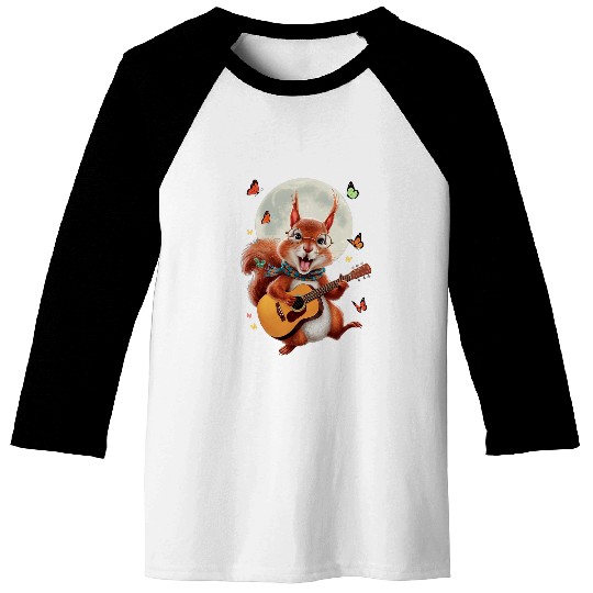 Squirrel Pet Playing Guitar Rock and Roll Funny Squirrel Baseball Tees