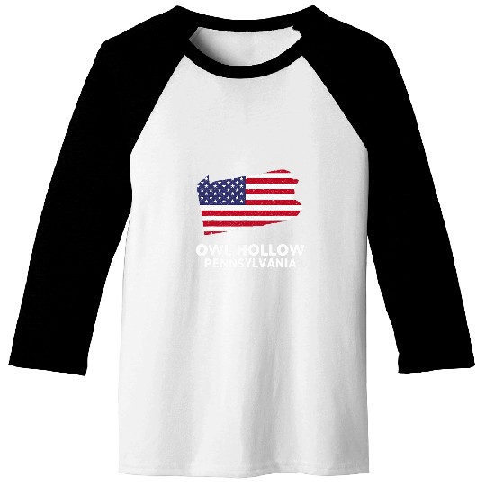 Owl Pet Distressed Patriotic USA Flag Owl Hollow Pennsylvania Baseball Tees