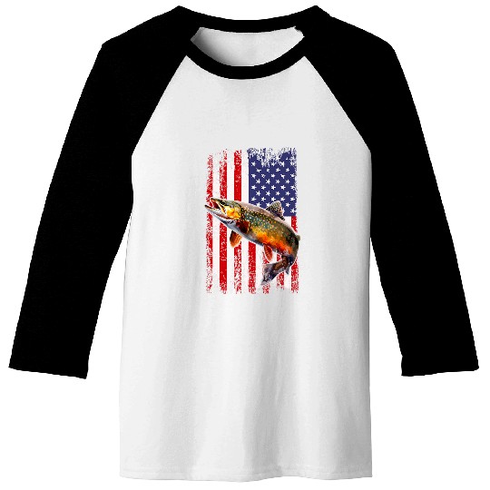 Speckled Brook trout American flag Fishing Baseball Tees