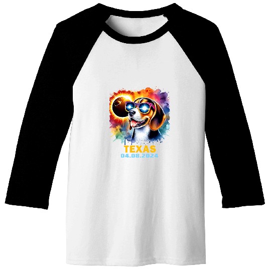 Texas Total Solar Eclipse 2024 Beagle Dog Colorful Baseball Tees