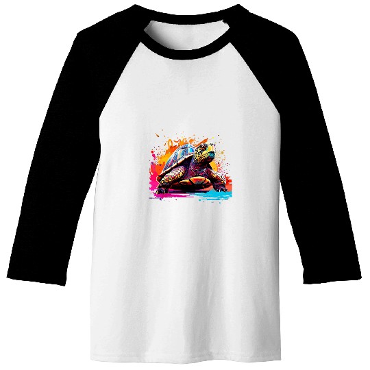 Splash Art Box Turtle Lover Colorful Baseball Tees
