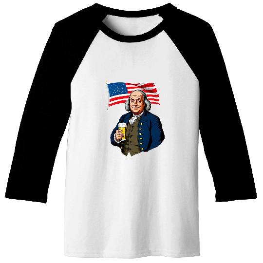 Beer Fun Benjamin Franklin With Beer Mug American Flag 8 Baseball Tees
