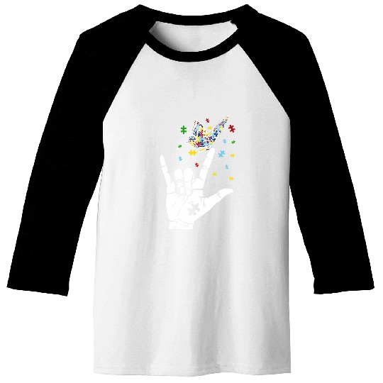 Autism Awareness I Love You Hand Sign Language Butterfly Baseball Tees