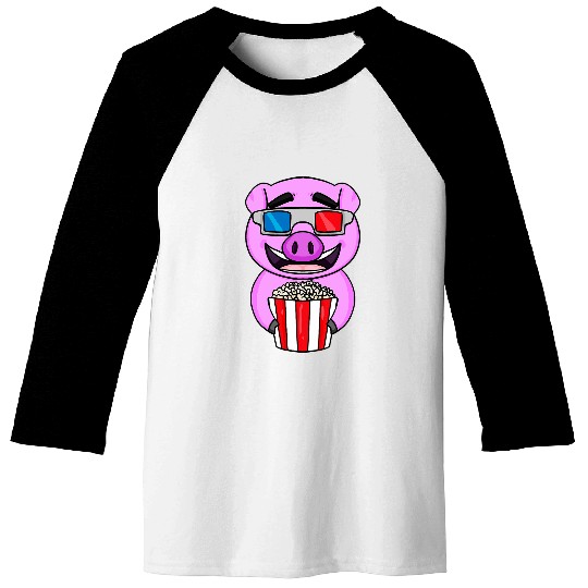 Cute Pig with 3d glasses and popcorn Baseball Tees