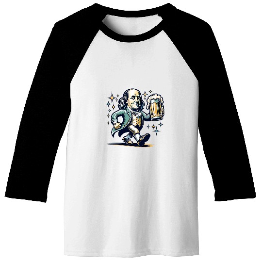 Beer Fun Benjamin Franklin With Beer Mug Celebrate Freedom Baseball Tees