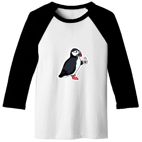 Coffee Fun Puffin Drinking Coffee Baseball Tees