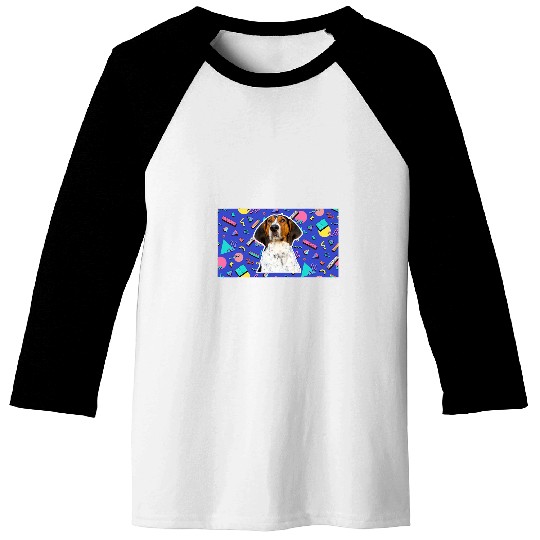 90s Sticker Pattern Dog Treeing Walker Coonhound Baseball Tees