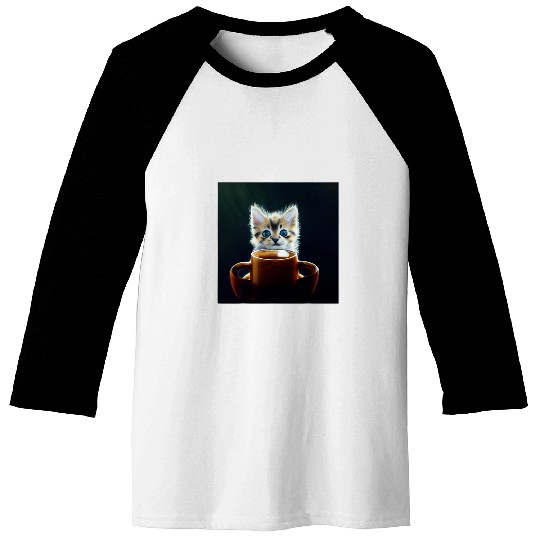 Coffee Fun Little kitten with coffee mug cat mom or dad AI designed Baseball Tees