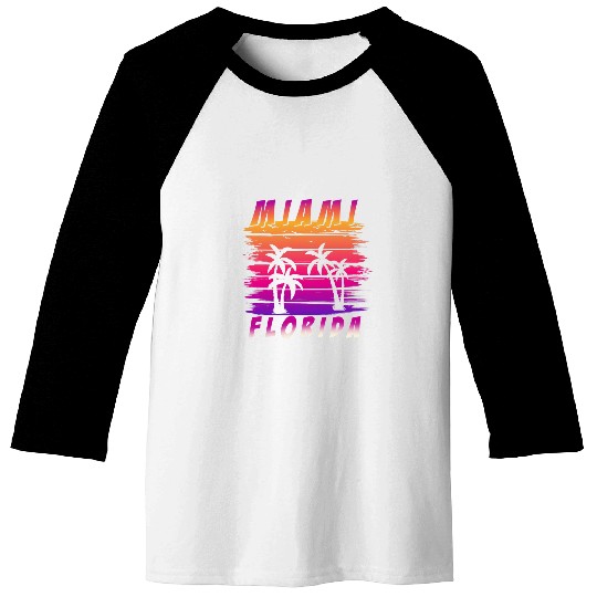 90s Vaporwave Retro Art Palm Trees US State Miami Florida Baseball Tees