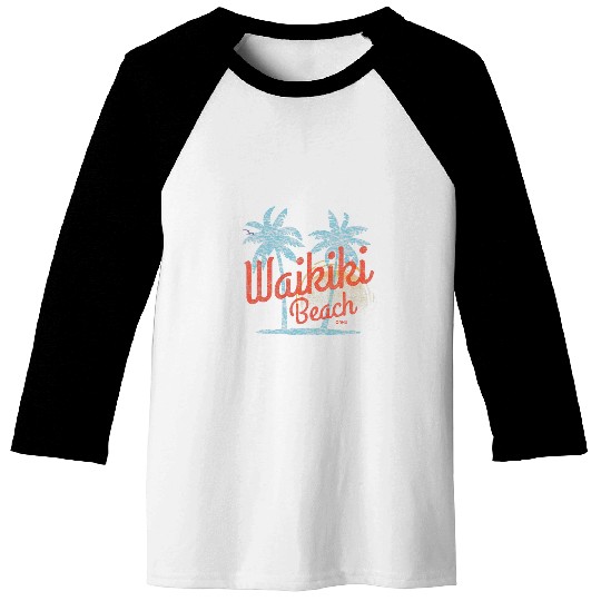 Surf Life Waikiki Beach Oahu Retro Faded Surfing Baseball Tees