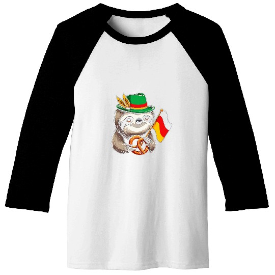 Sloth Pet With Pretzel German Flag Oktoberfest Germany Baseball Tees