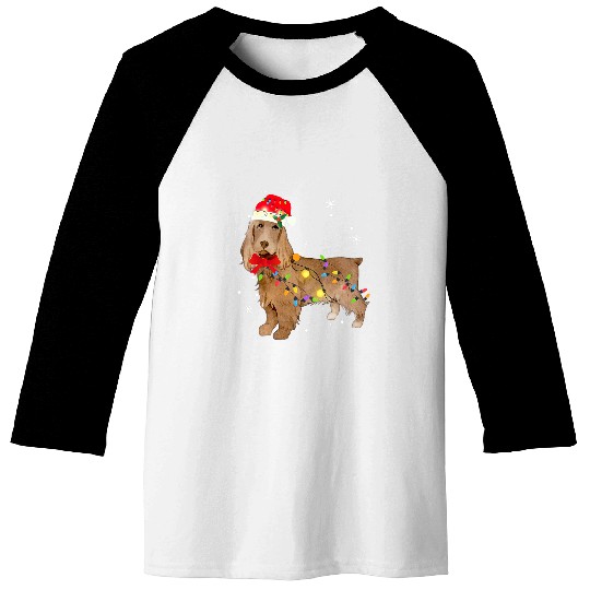 field spaniel dog christmas light xmass mom dad s Baseball Tees