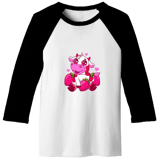 Cow Lover Cute Kawaii Strawberry Cow Barnyard Animal Graphic Baseball Tees