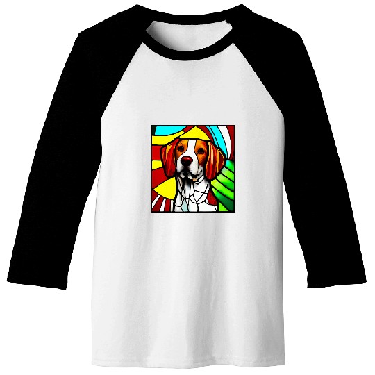 Brittany Spaniel Colorful Stained Glass 6 Baseball Tees