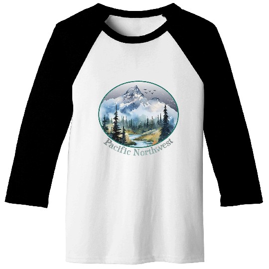 Pacific Northwest Mountains Watercolor Trees Hiking Souvenir Baseball Tees