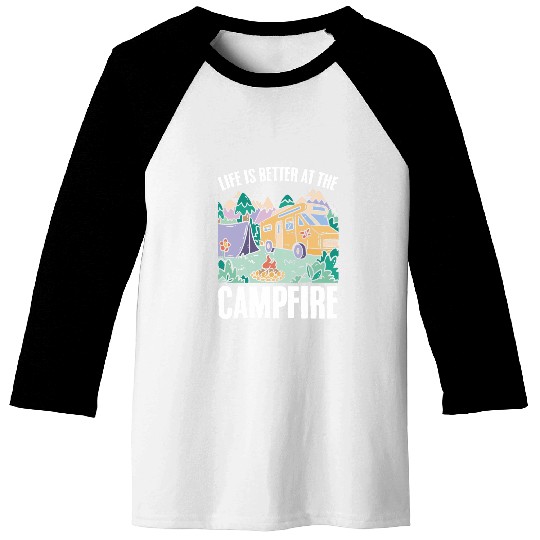 Outdoor Vacation Wanderlust Campfire Camp Camper Baseball Tees