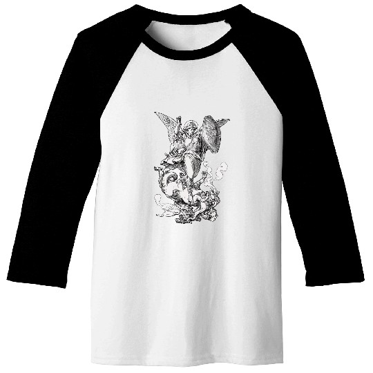 Archangel Saint Michael Fighting the Dragon Catholic Baseball Tees