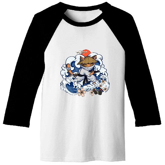Retro Japanese Cat Samurai Tattoo Graphic Ninja Kawaii 8 Baseball Tees