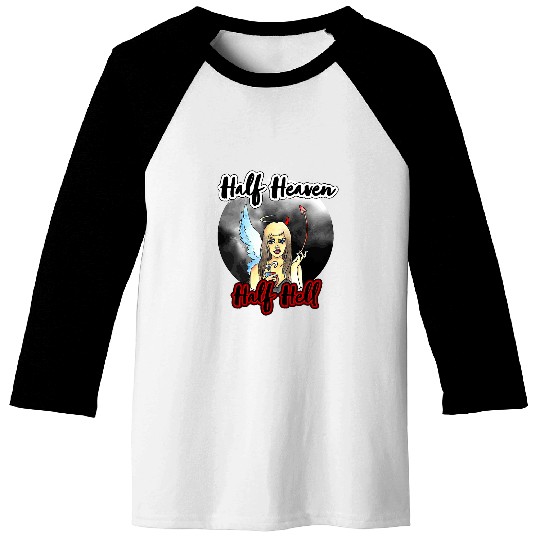 Womens Heaven Hell I Half Angel Half Devil Woman I Hell Sky Baseball Tees