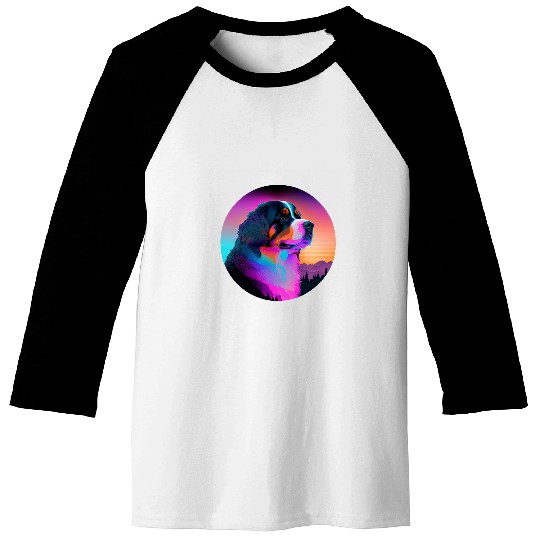 Bernese Mountain Dog Synthwave 80s Retrowave Aesthetic 1 Baseball Tees