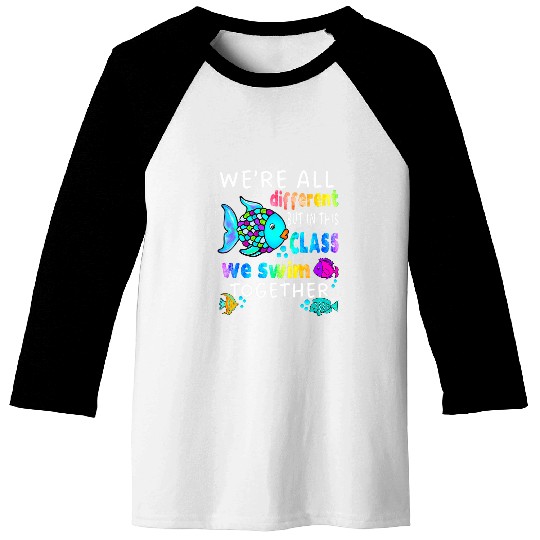 Were All Different But We Swim Together Elementary Teacher Baseball Tees