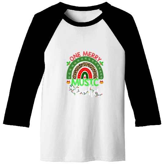Christmas Teacher Leopard Rainbow One Merry Music Teacher 21 Baseball Tees