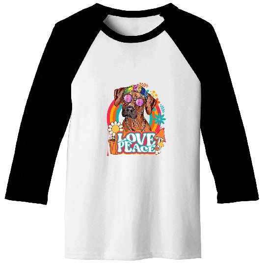 Hippie Rhodesian Ridgeback Dog 60s 70s Peace Sign Love Baseball Tees