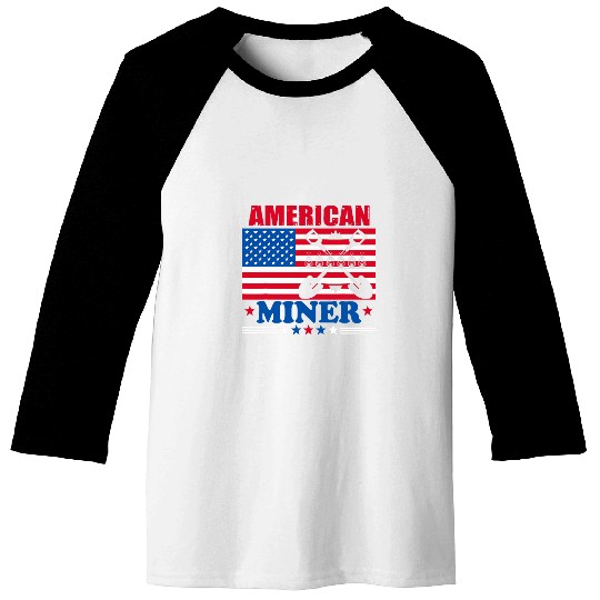American Coal Miner Patriotic USA Flag Underground Mining Baseball Tees
