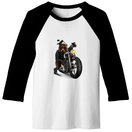 Grizzly Bear Riding Chopper Motorcycle 21 Baseball Tees