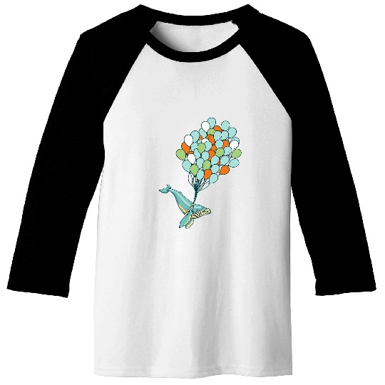 Blue Whale Bunch of Balloons Illustration Baseball Tees