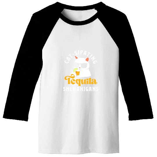Funny Tequila Drinking Cat Lover Salt Lime Bartender Drink 28 Baseball Tees