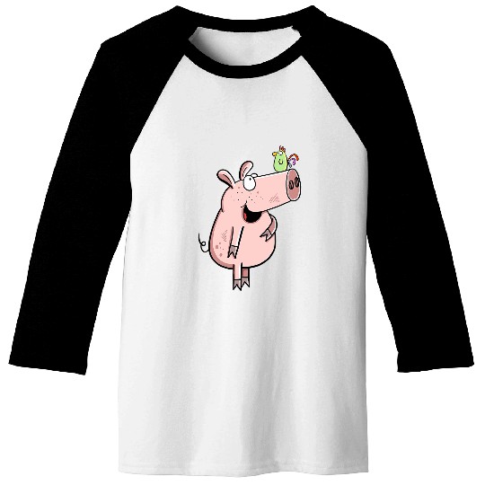 Pig With Bird Fun Art For Pig Or Farm Lover Baseball Tees